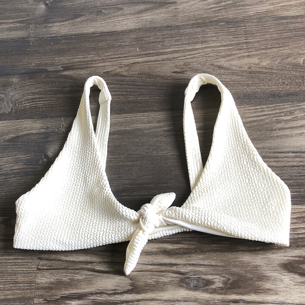 Monday Swimwear Portugal Tie Bikini Top Ivory Crinkle P XS 0 2